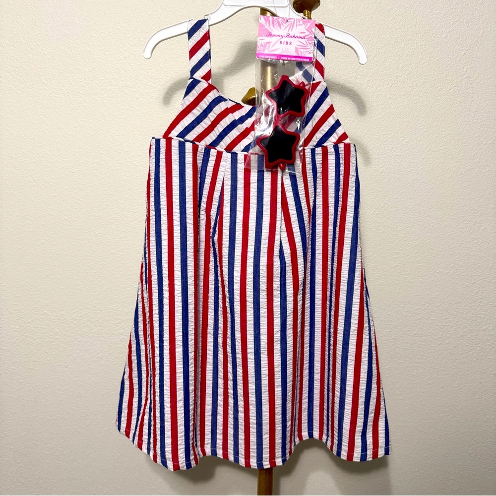 Tommy Bahama Red White Blue Stripes Americana 4th Of July 100% Cotton Girl Dress